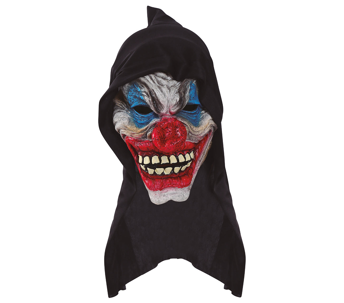 BLACK HOODED CLOWN MASK, VINYL