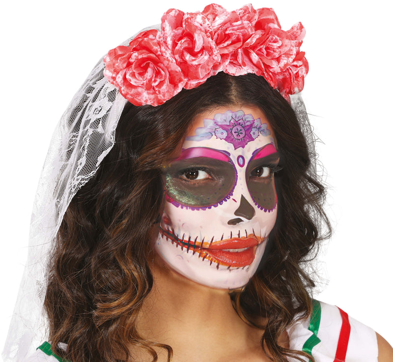HEADBAND WITH VEIL AND BLOODY FLOWERS
