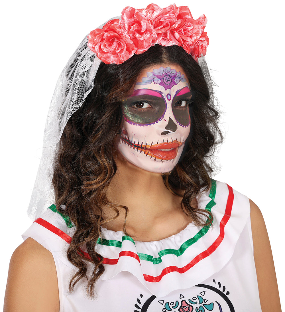 HEADBAND WITH VEIL AND BLOODY FLOWERS
