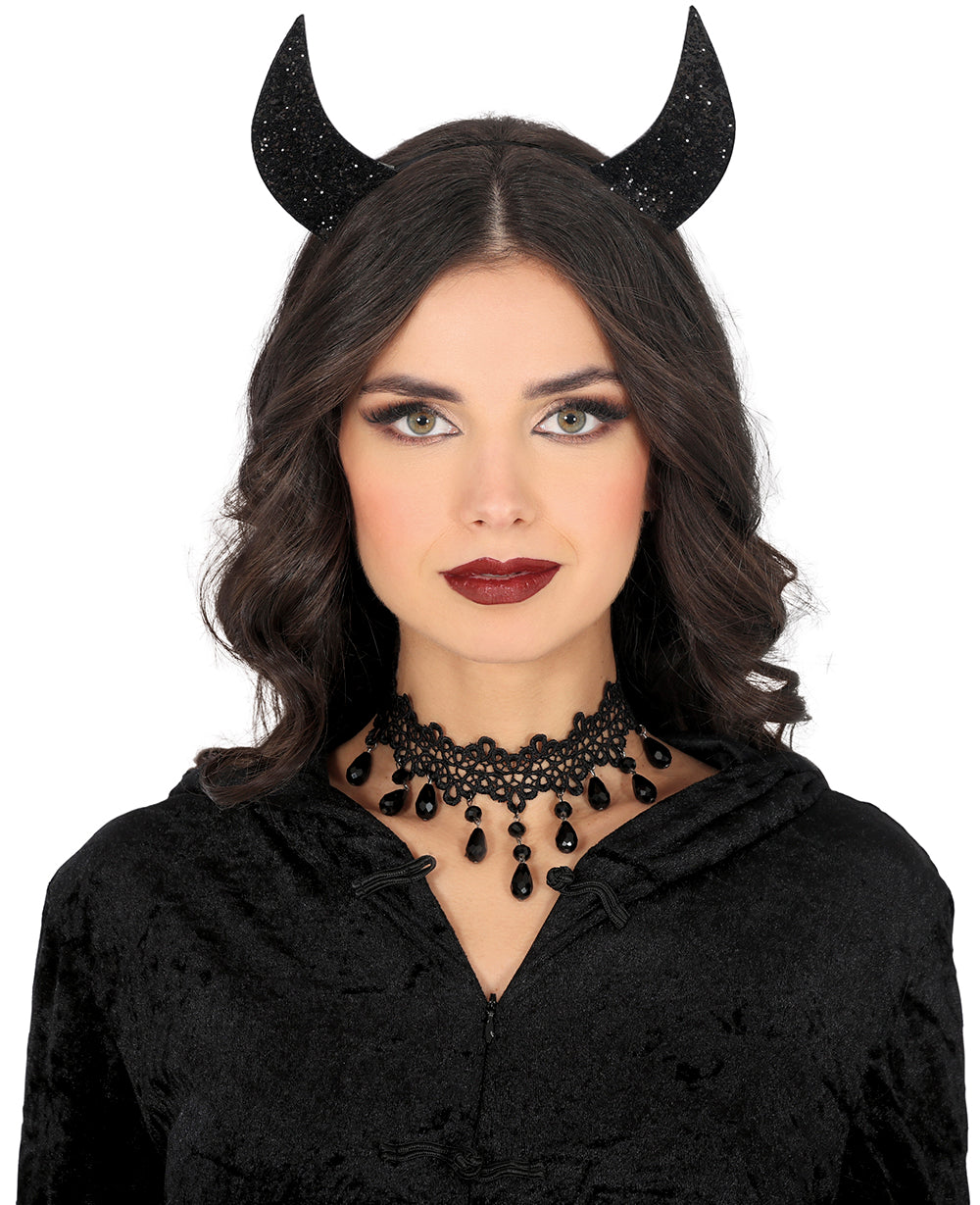 SHINY BLACK HORNS HEADBAND