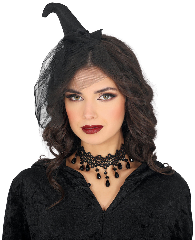 MINIHAT WITCH BLACK WITH BLACK VEIL