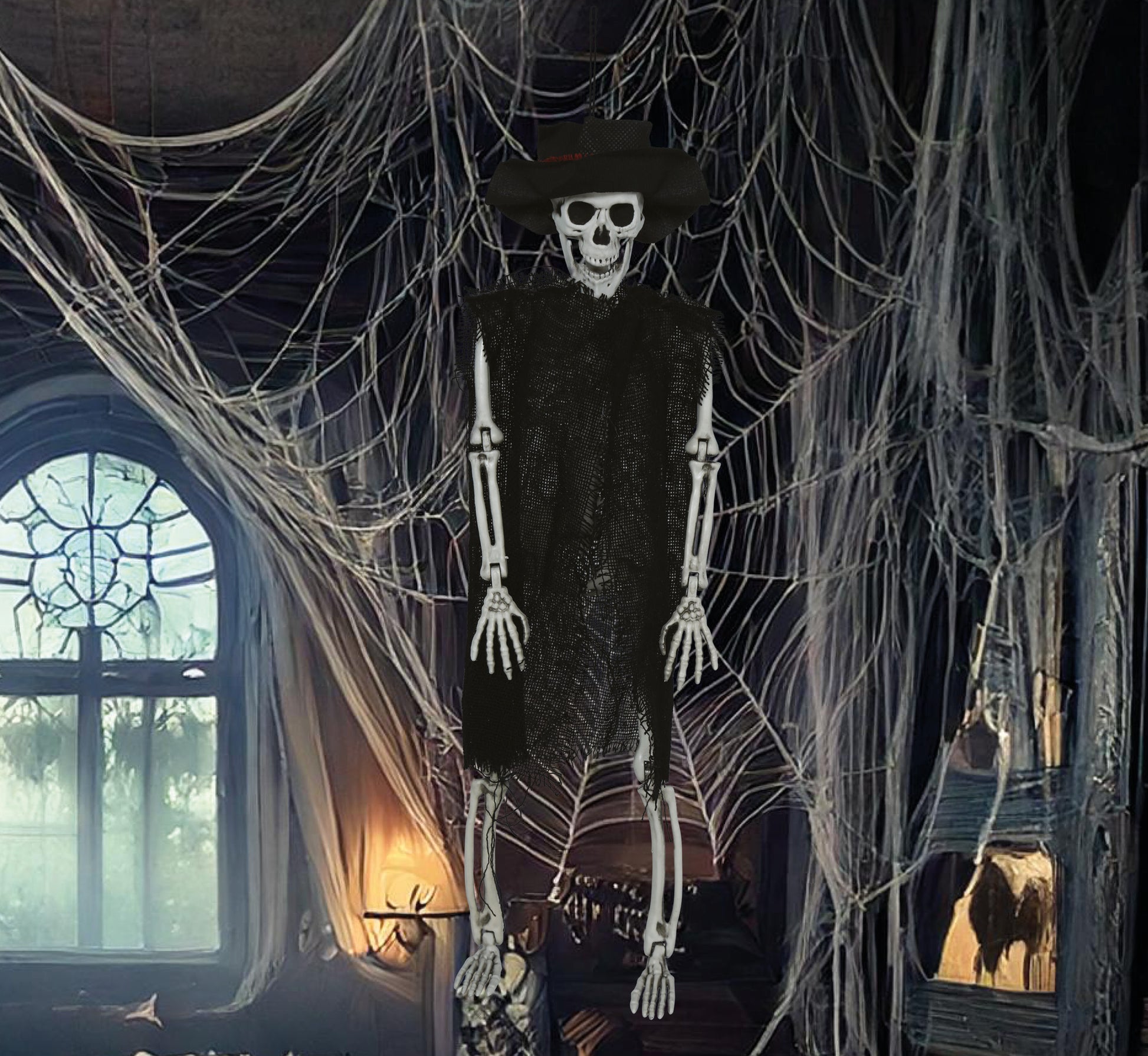 HANGING SKELETON WITH HAT 47 CM