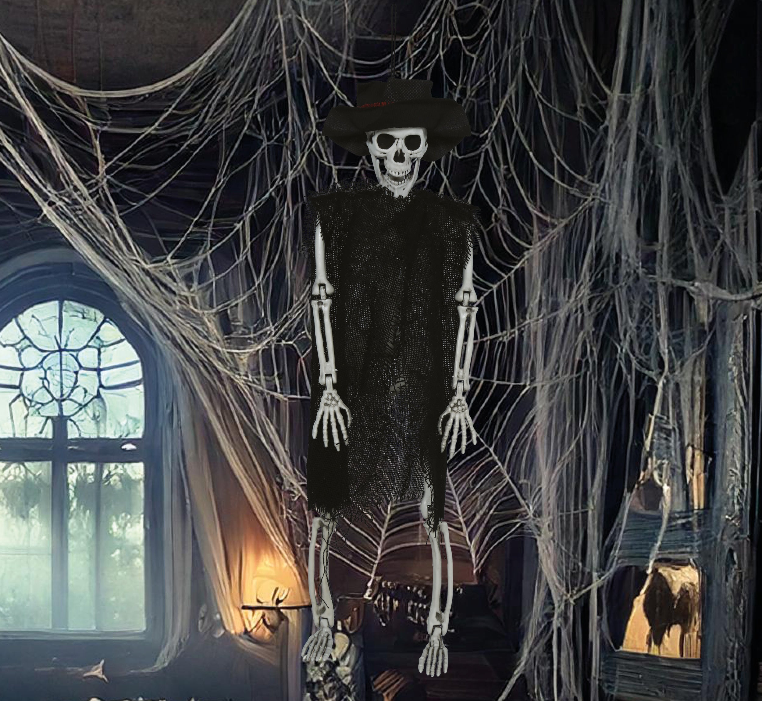 HANGING SKELETON WITH HAT 47 CM