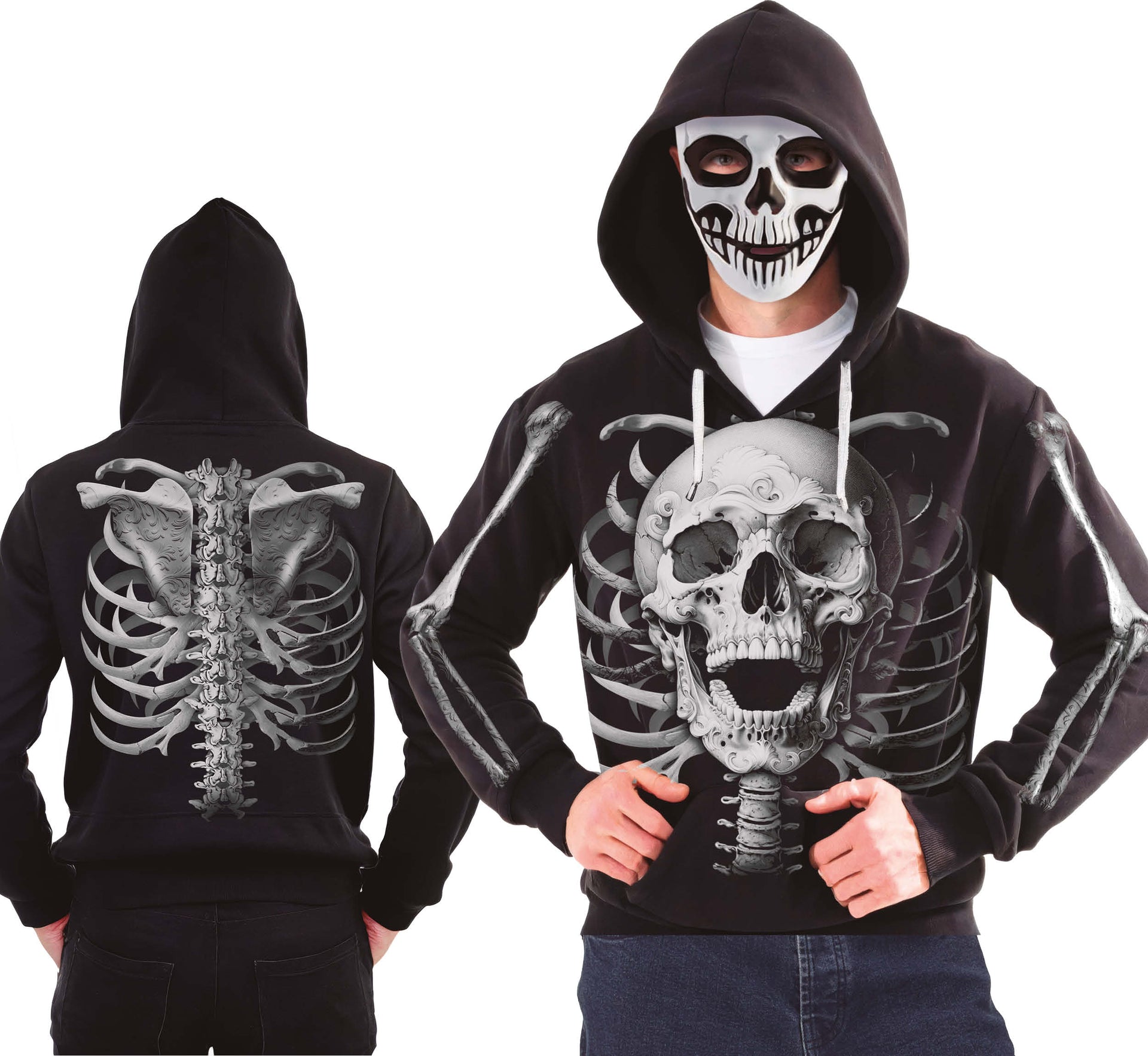 SKELETON HOODIE WITH MASK, ADULT, 52 - 54 (L)