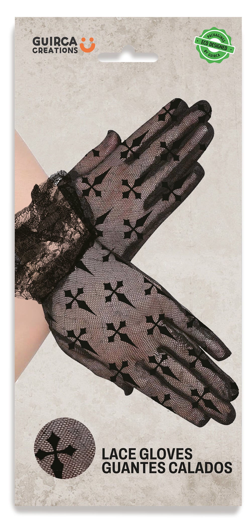 LACE FABRIC GLOVES CROSSES BLACK 22 CM