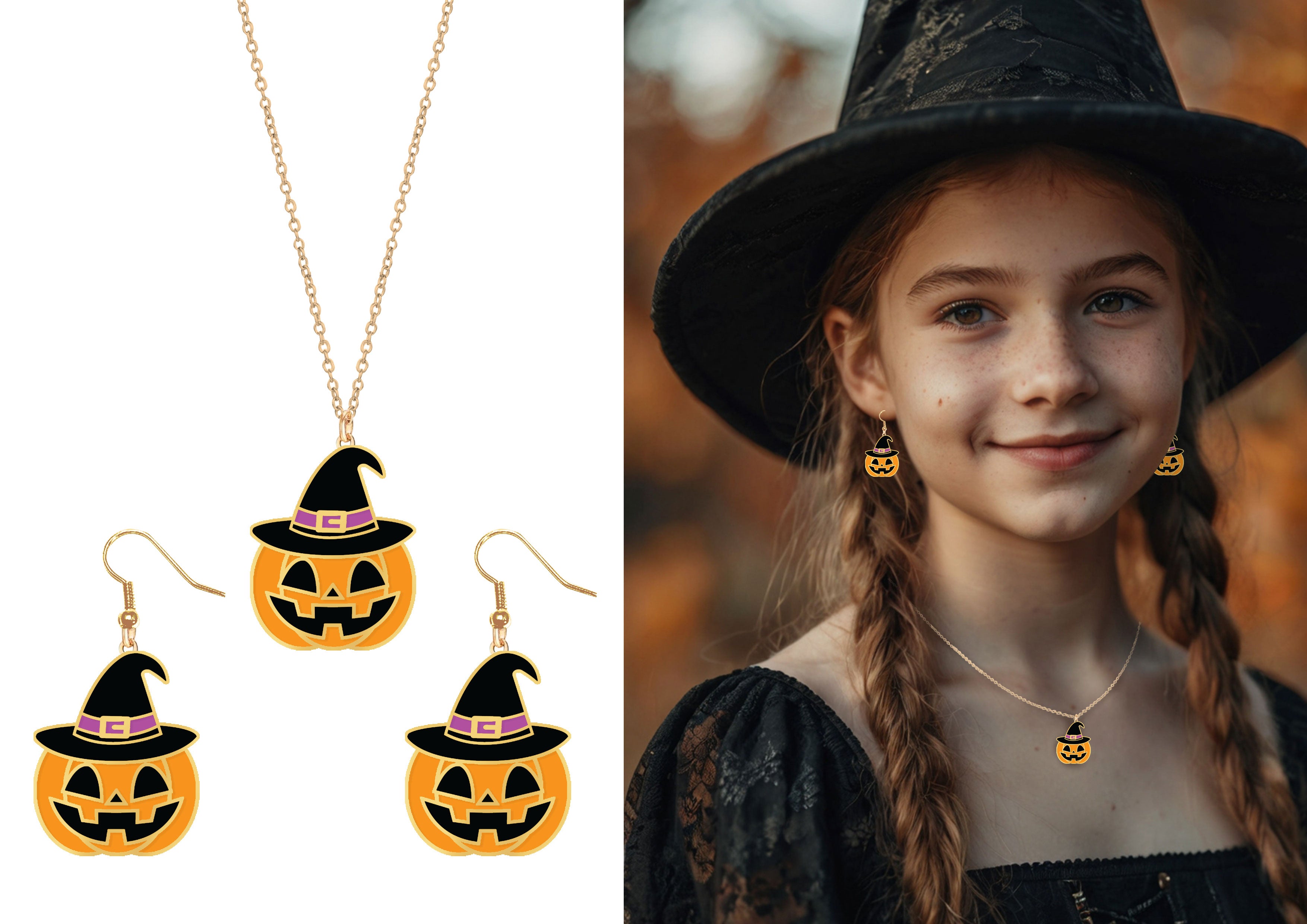 EARRINGS AND NECKLACE HALLOWEEN SET, PUMPKIN