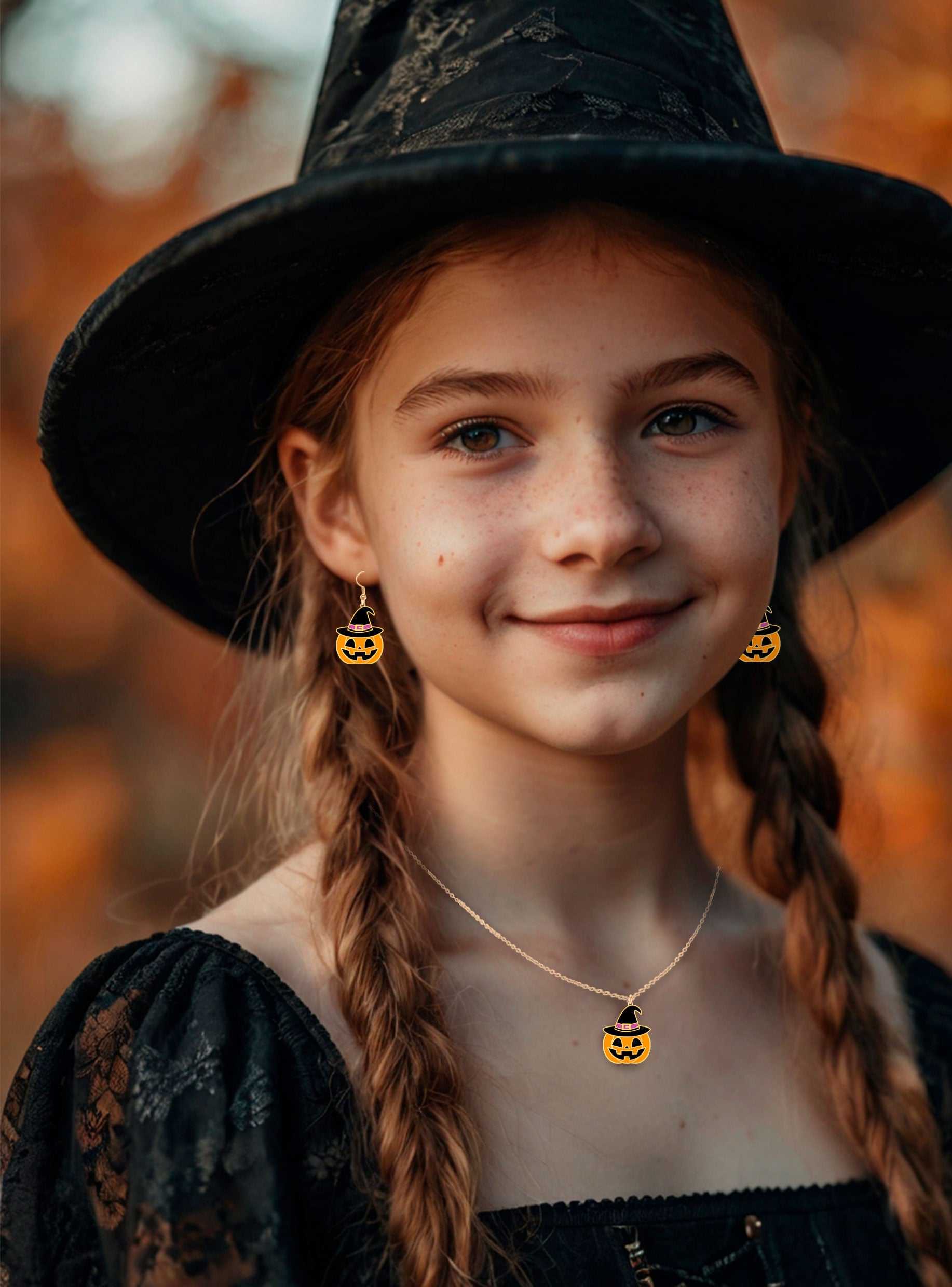 EARRINGS AND NECKLACE HALLOWEEN SET, PUMPKIN