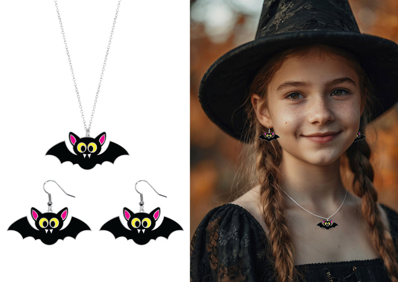 EARRINGS AND NECKLACE HALLOWEEN SET, BATS