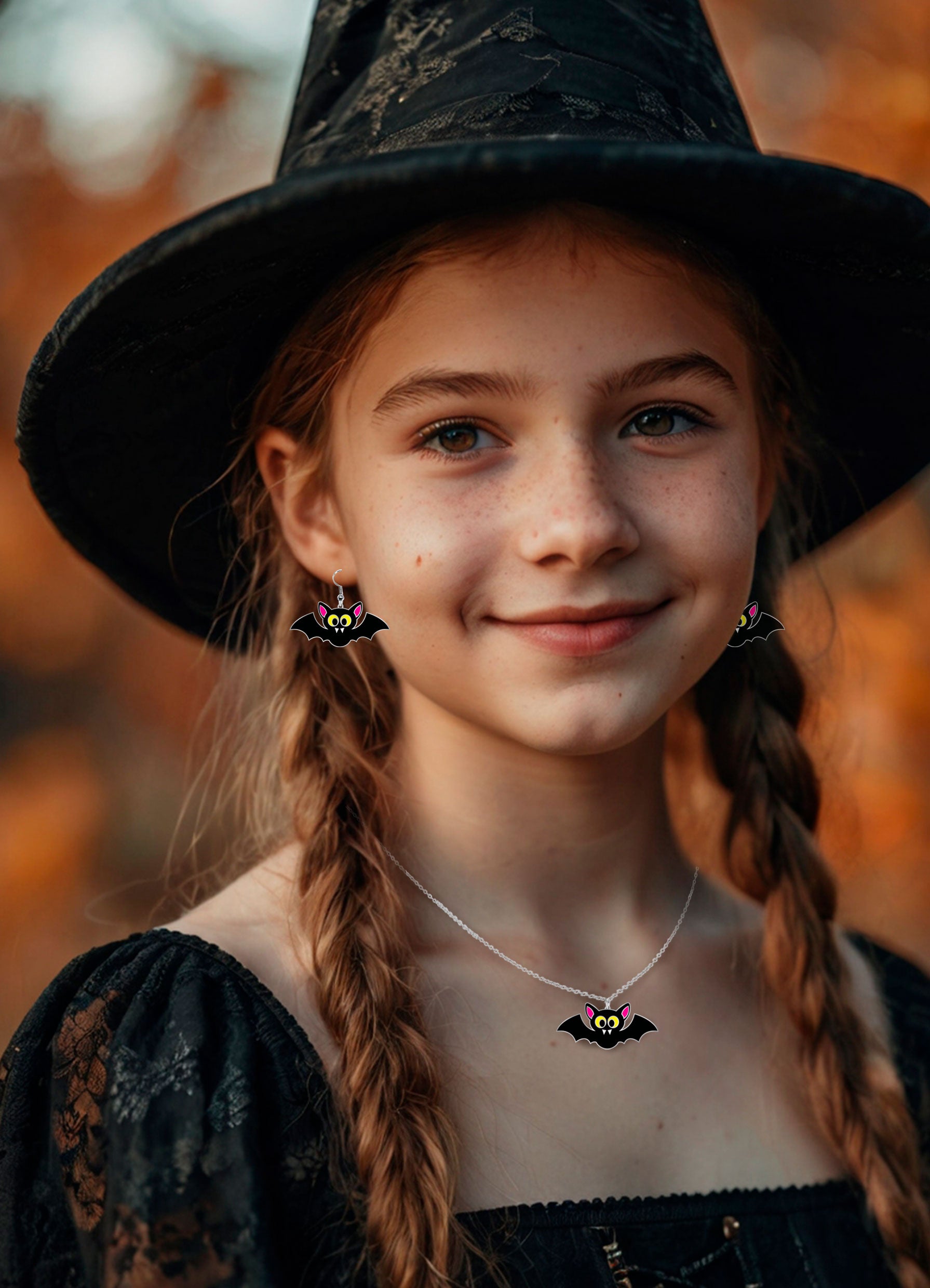 EARRINGS AND NECKLACE HALLOWEEN SET, BATS