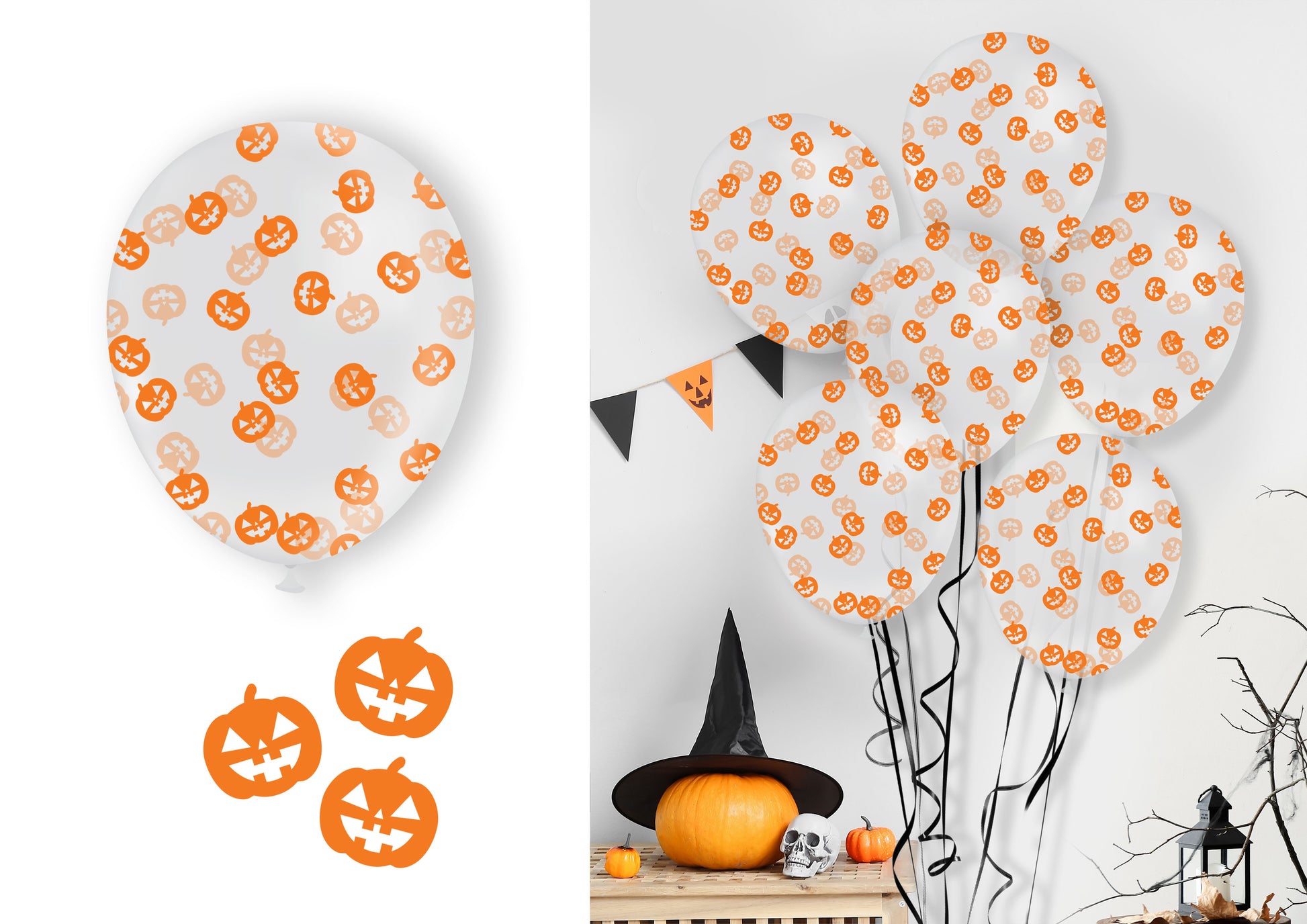 BAG OF 10 BALLOONS WITH CONFETTI PUMPKIN