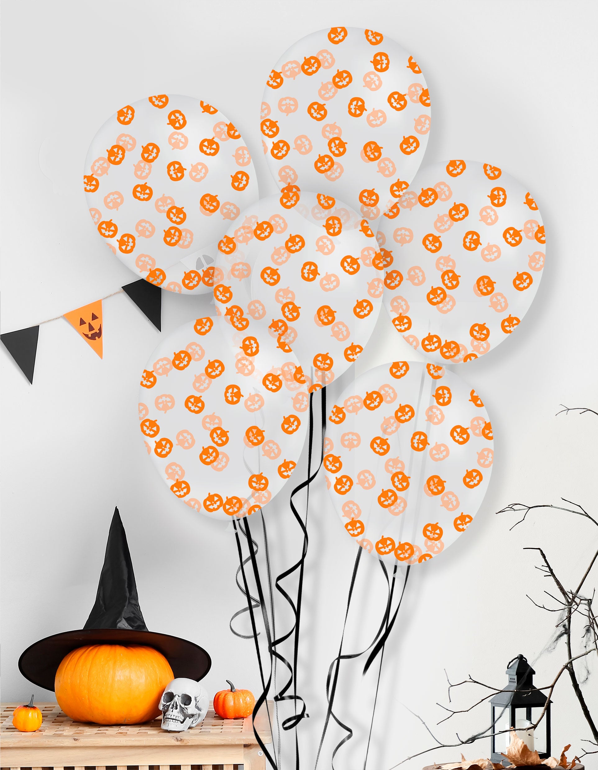 BAG OF 10 BALLOONS WITH CONFETTI PUMPKIN