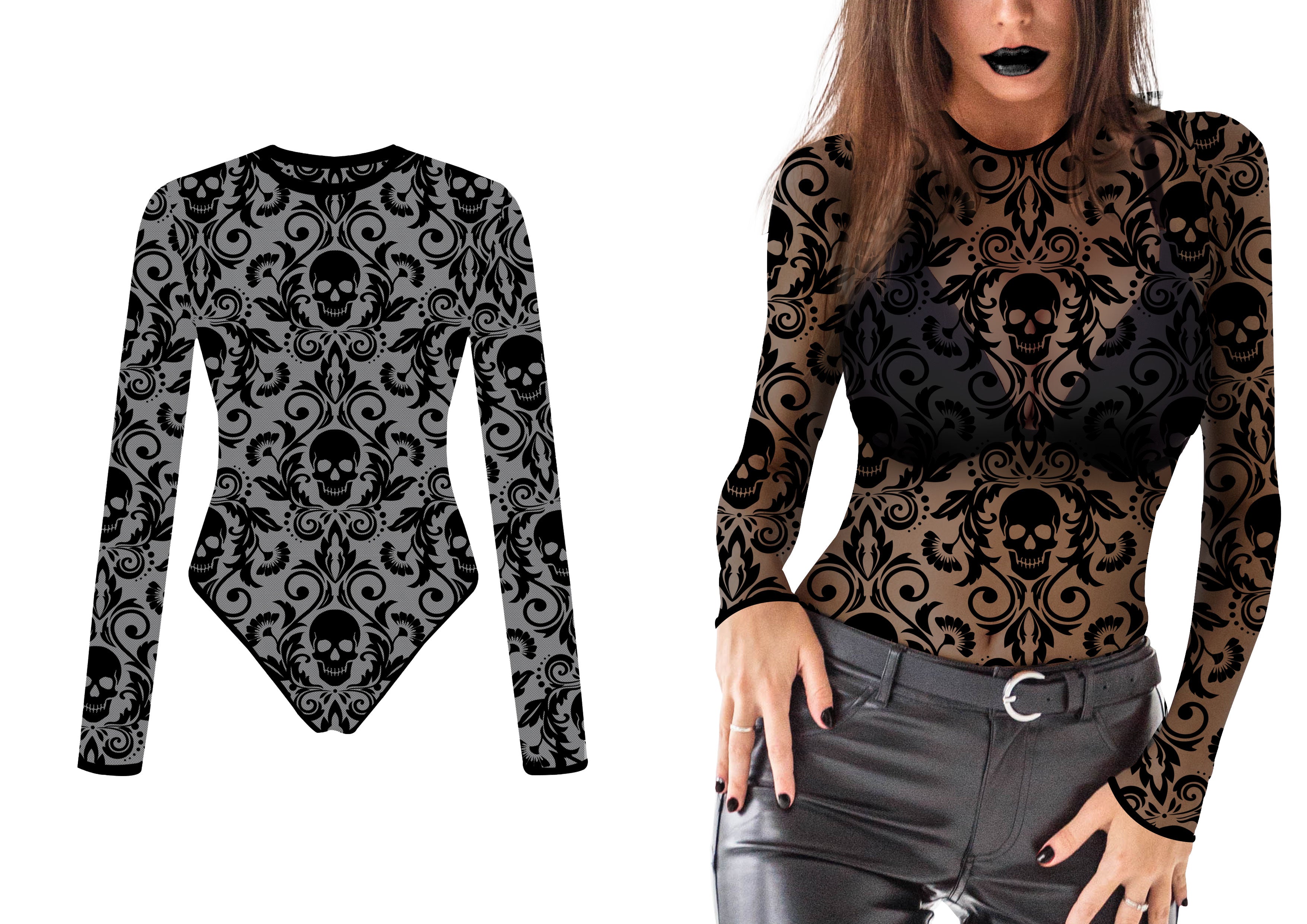 LACE FABRIC SKULLS MAILLOT