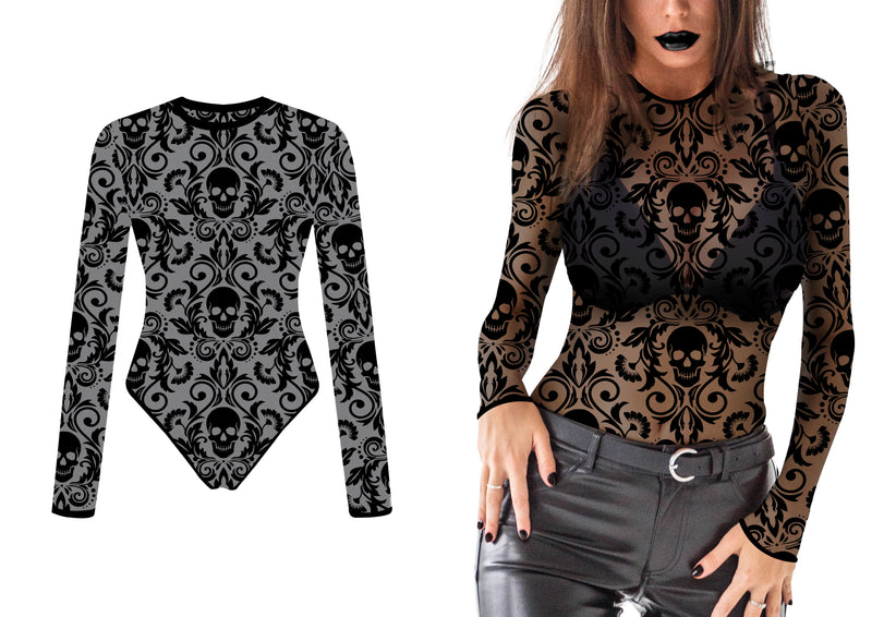 LACE FABRIC SKULLS MAILLOT