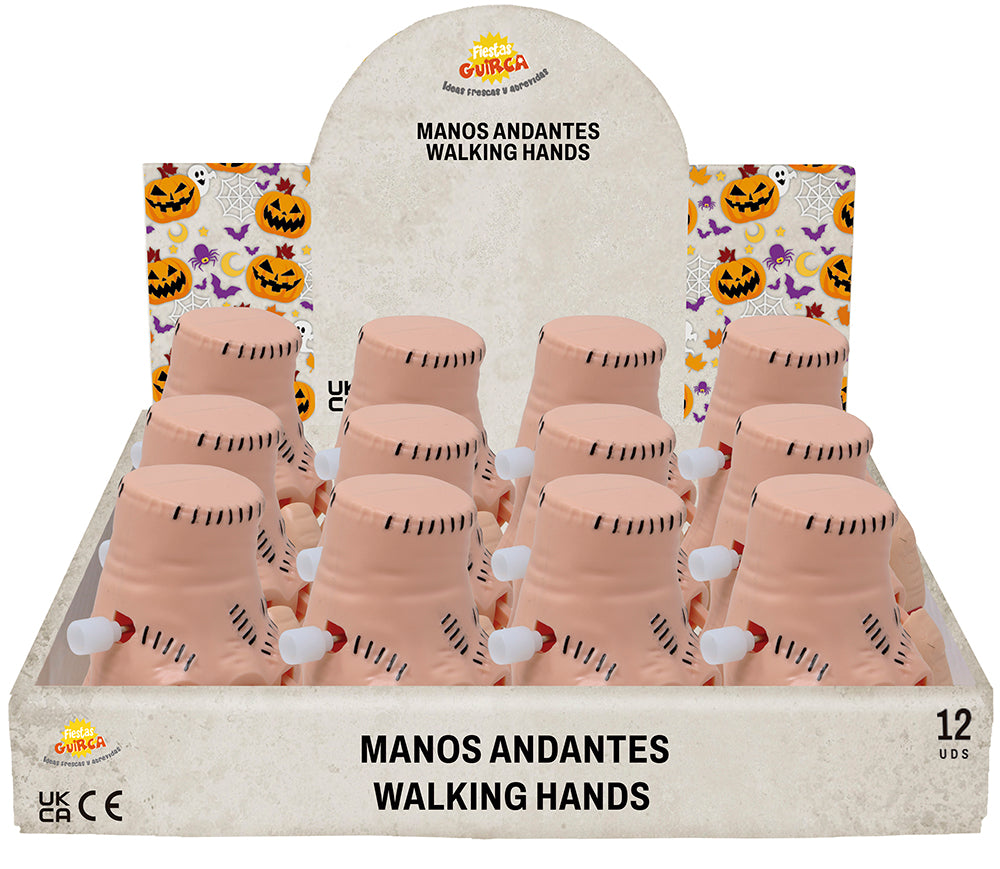 BOX OF 12 WIND-UP WALKING HANDS, 8 CM