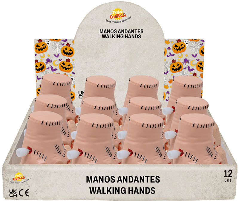 BOX OF 12 WIND-UP WALKING HANDS, 8 CM