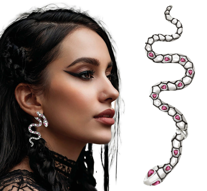 SNAKE EARINGS, SILVER, 6 CM