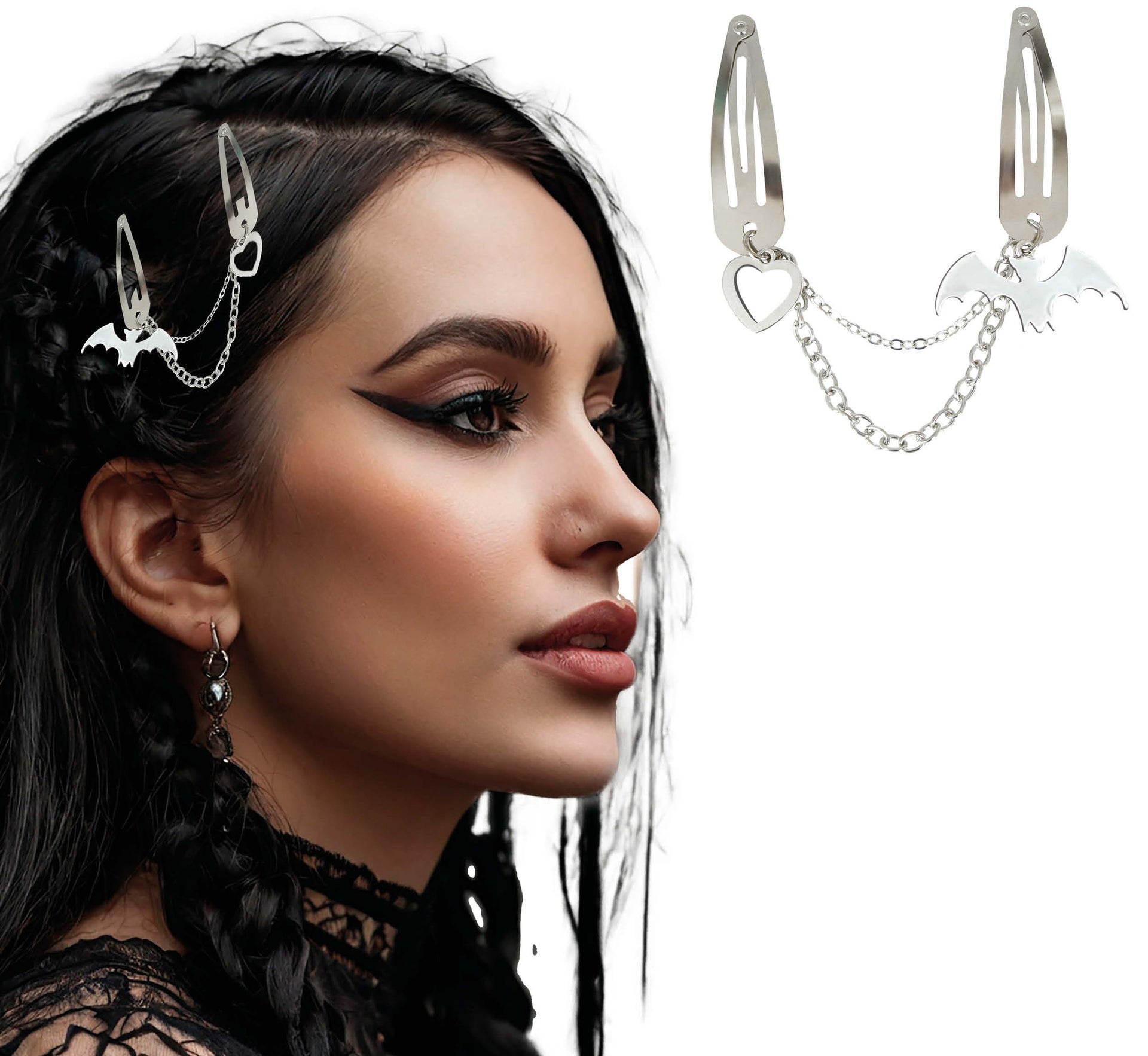 2 HAIR CLIPS WITH CHAIN, SKELETON