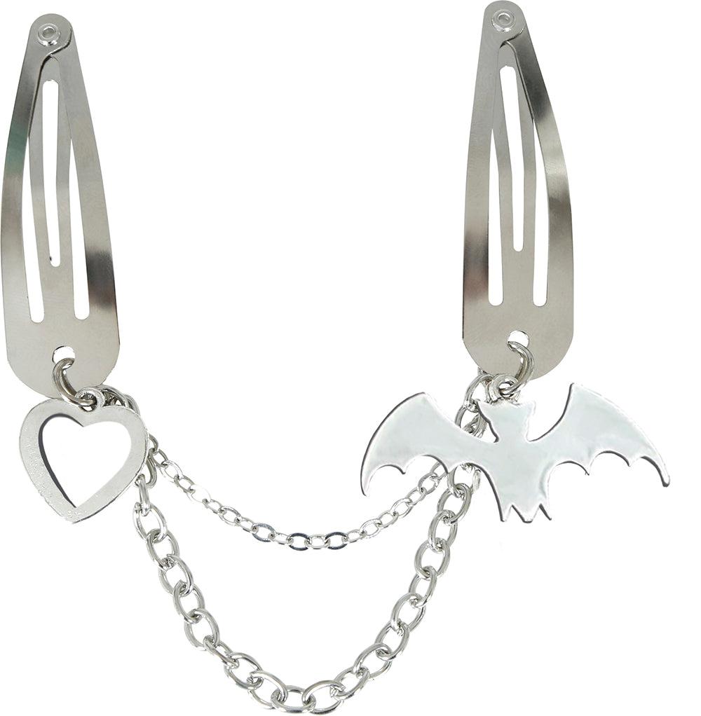 2 HAIR CLIPS WITH CHAIN, SKELETON