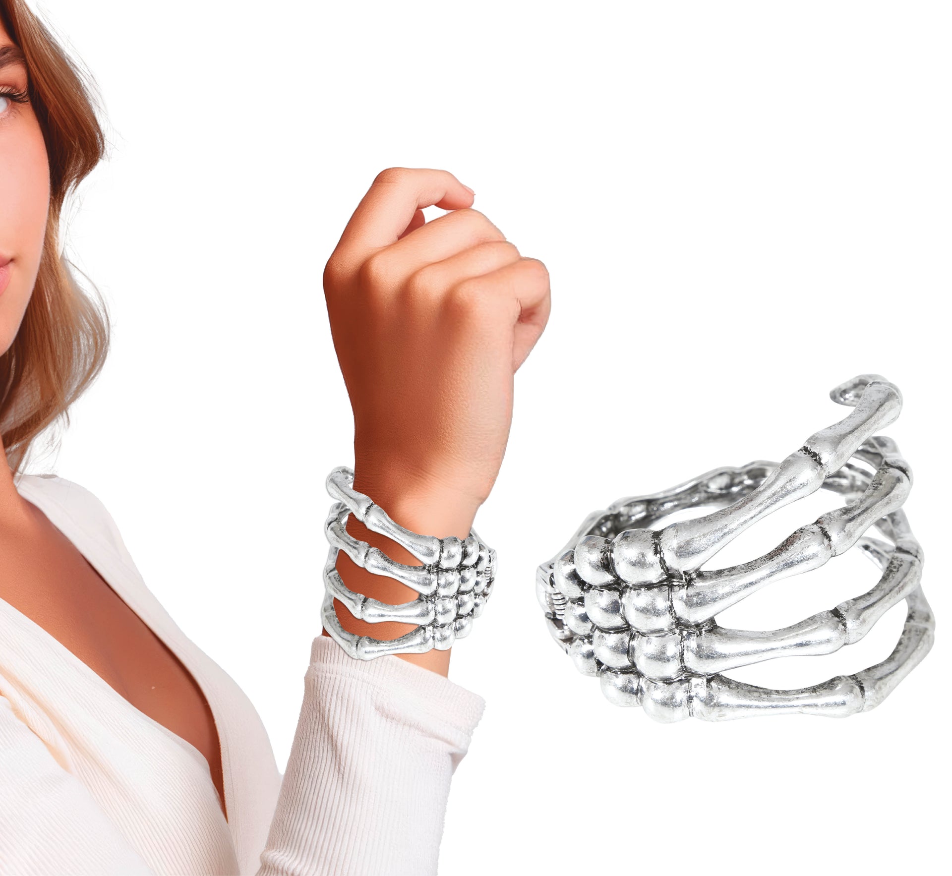 SKELETON BRACELET, METALIC, SILVER
