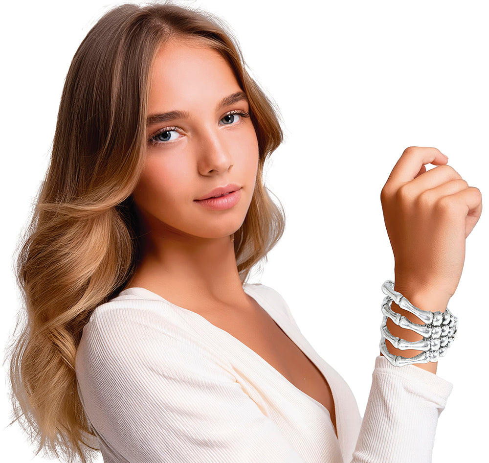 SKELETON BRACELET, METALIC, SILVER