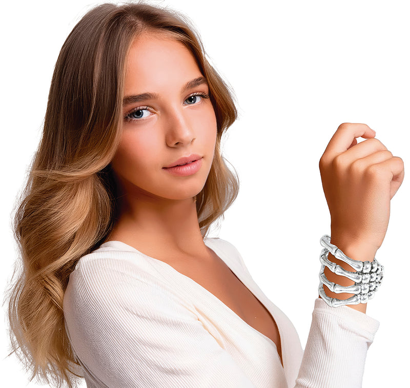SKELETON BRACELET, METALIC, SILVER
