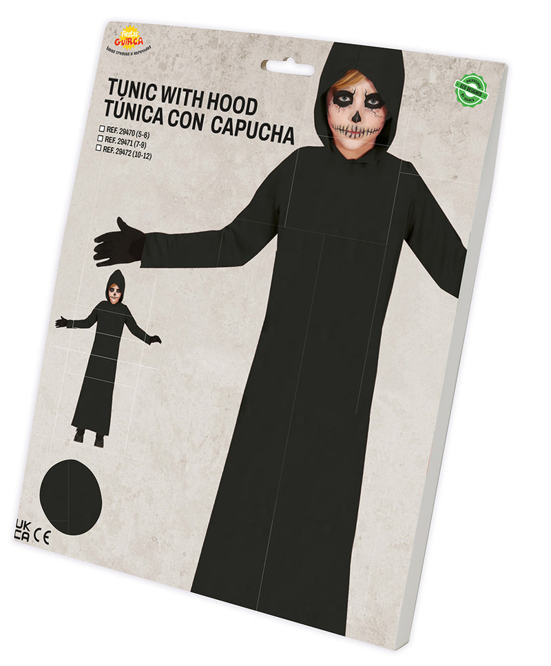 TUNIC WITH HOOD, BLACK, CHILDREN