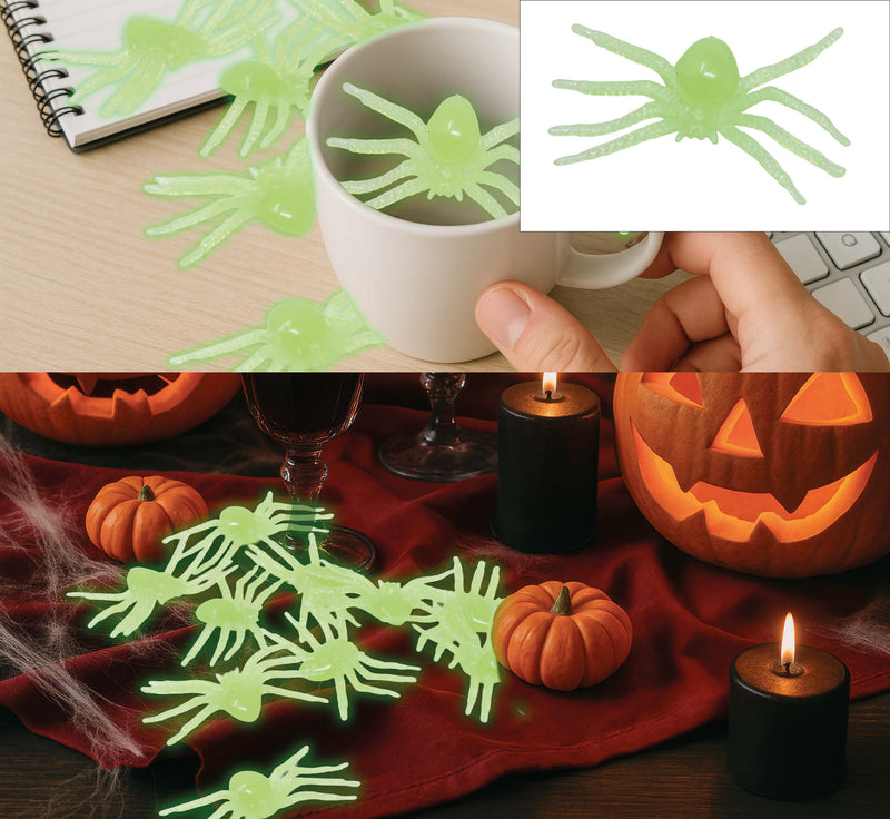 BAG OF 10 FLUORESCENT SPIDERS, 5 CM
