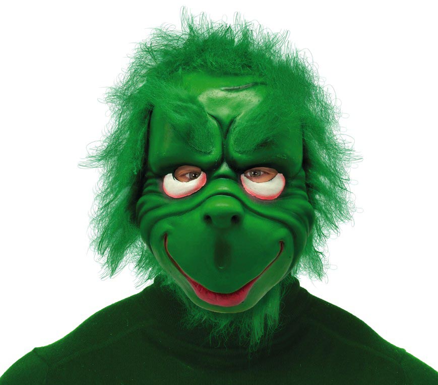 GRUMPY GREEN ELF MASK WITH HAIR, LATEX