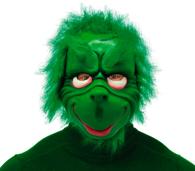 GRUMPY GREEN ELF MASK WITH HAIR, LATEX