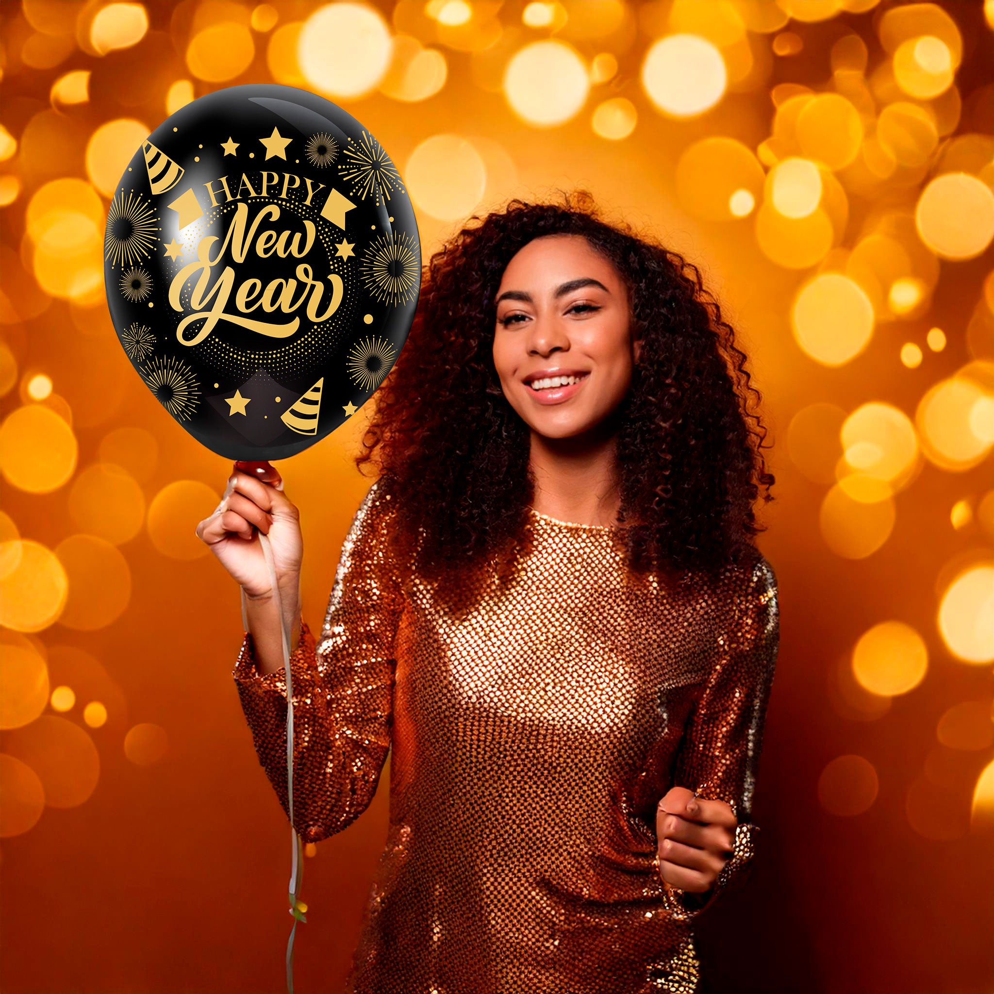 BAG 10 BLACK HAPPY NEW YEAR BALLOONS