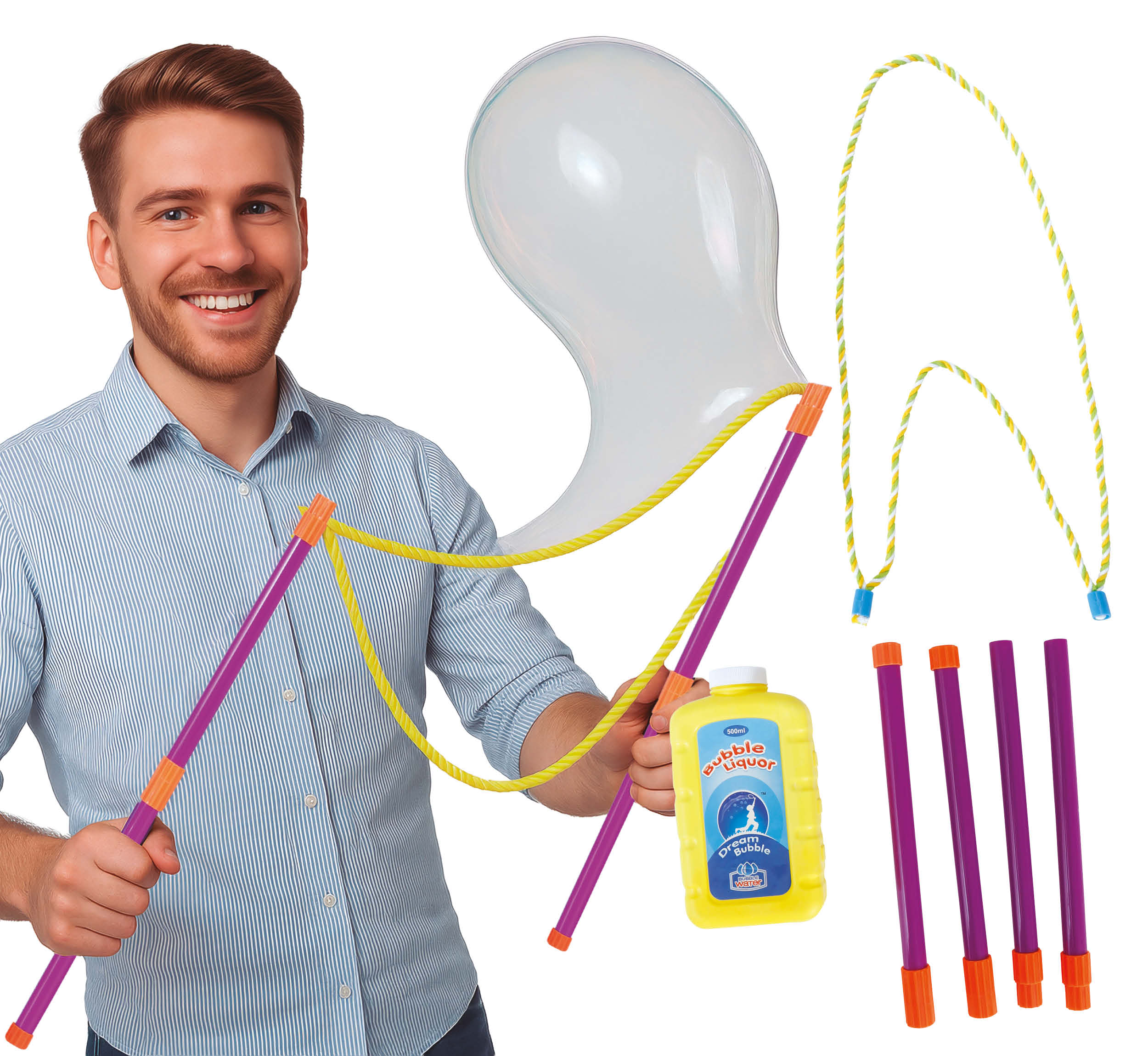 BUBBLE STICKS AND STRING WITH SOAP LIQUID