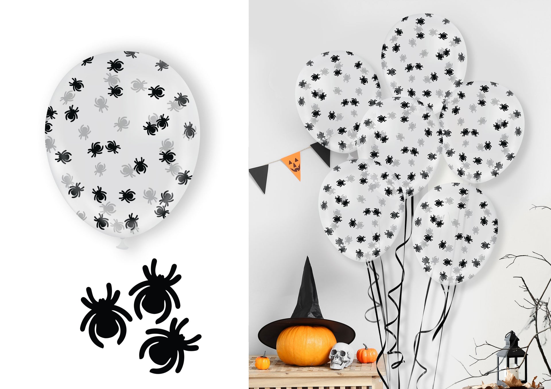 BAG OF 10 BALLOONS WITH CONFETTI SPIDER