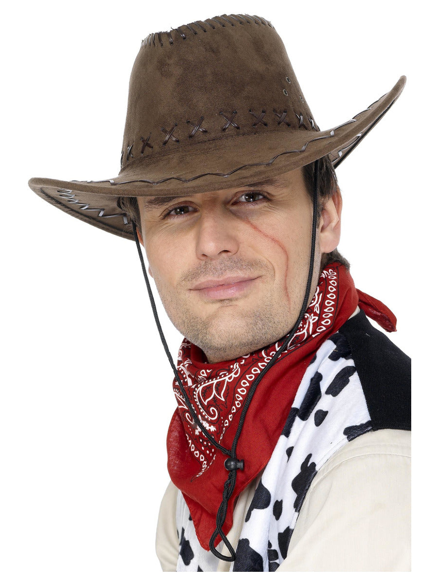 Suede Look Cowboy Hat, Brown - 1