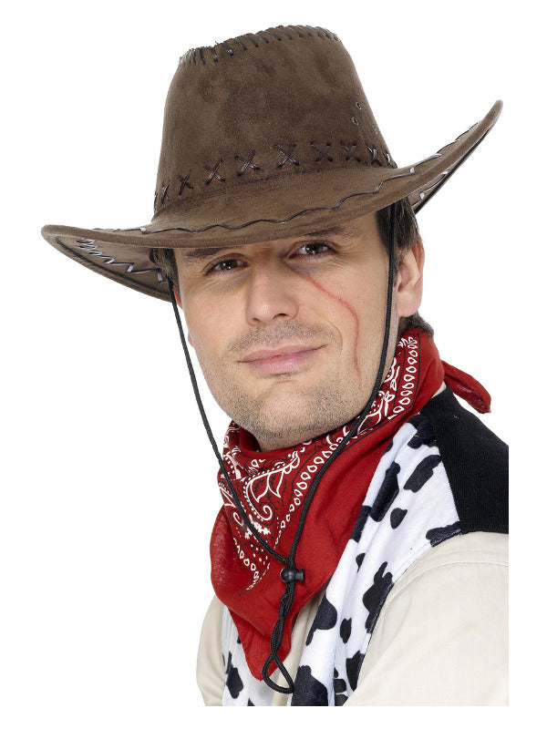 Suede Look Cowboy Hat, Brown - 2