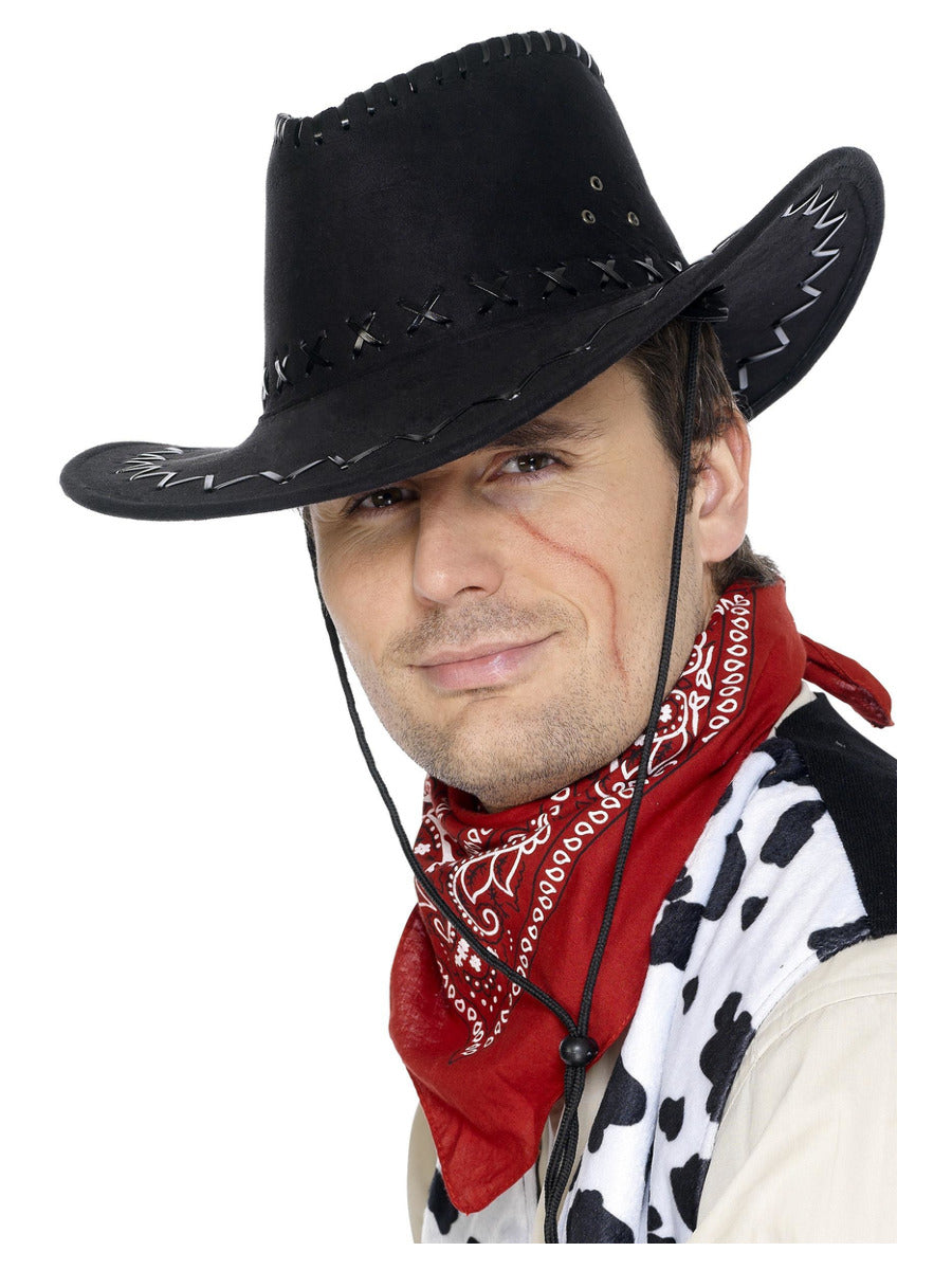 Suede Look Cowboy Hat, Black - 1