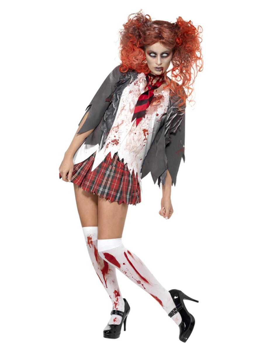 High School Horror Zombie Schoolgirl Costume, Grey - 5