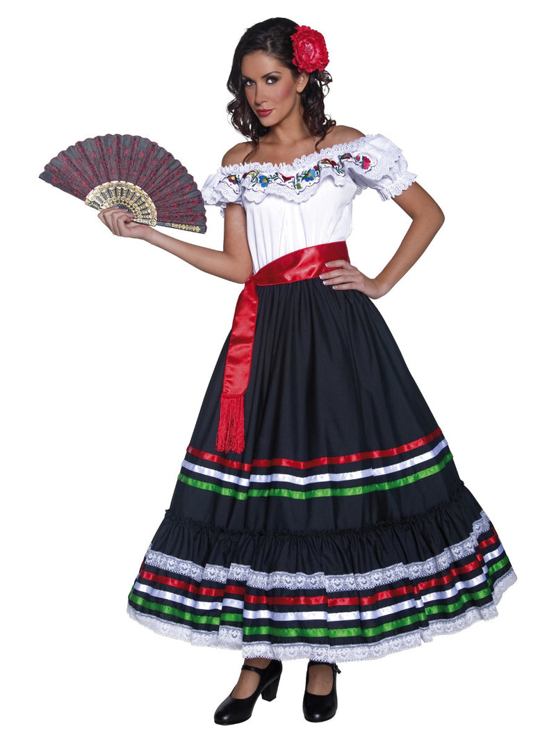 Authentic Western Sexy Senorita Costume, Black & W - 1