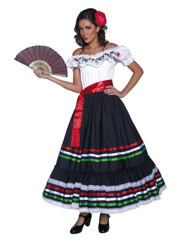 Authentic Western Sexy Senorita Costume, Black & W - 2