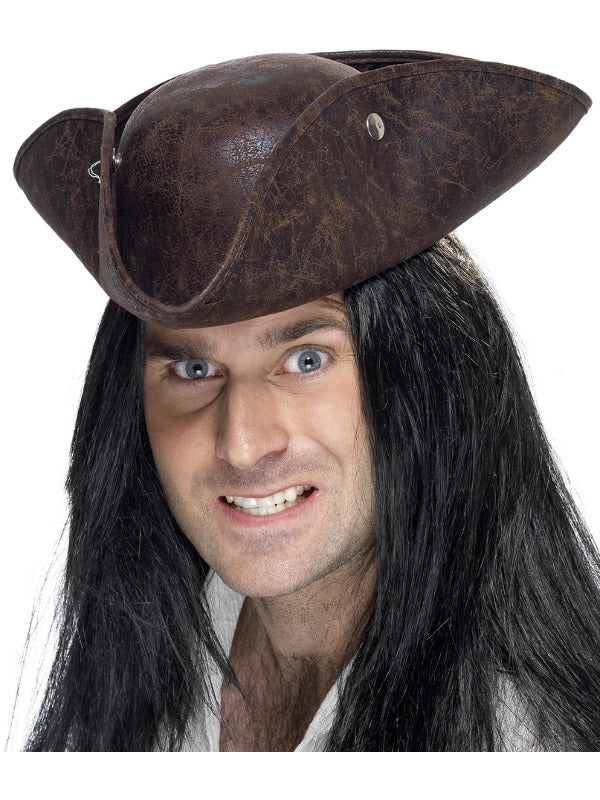 Pirate Tricorn Hat, Brown - 2