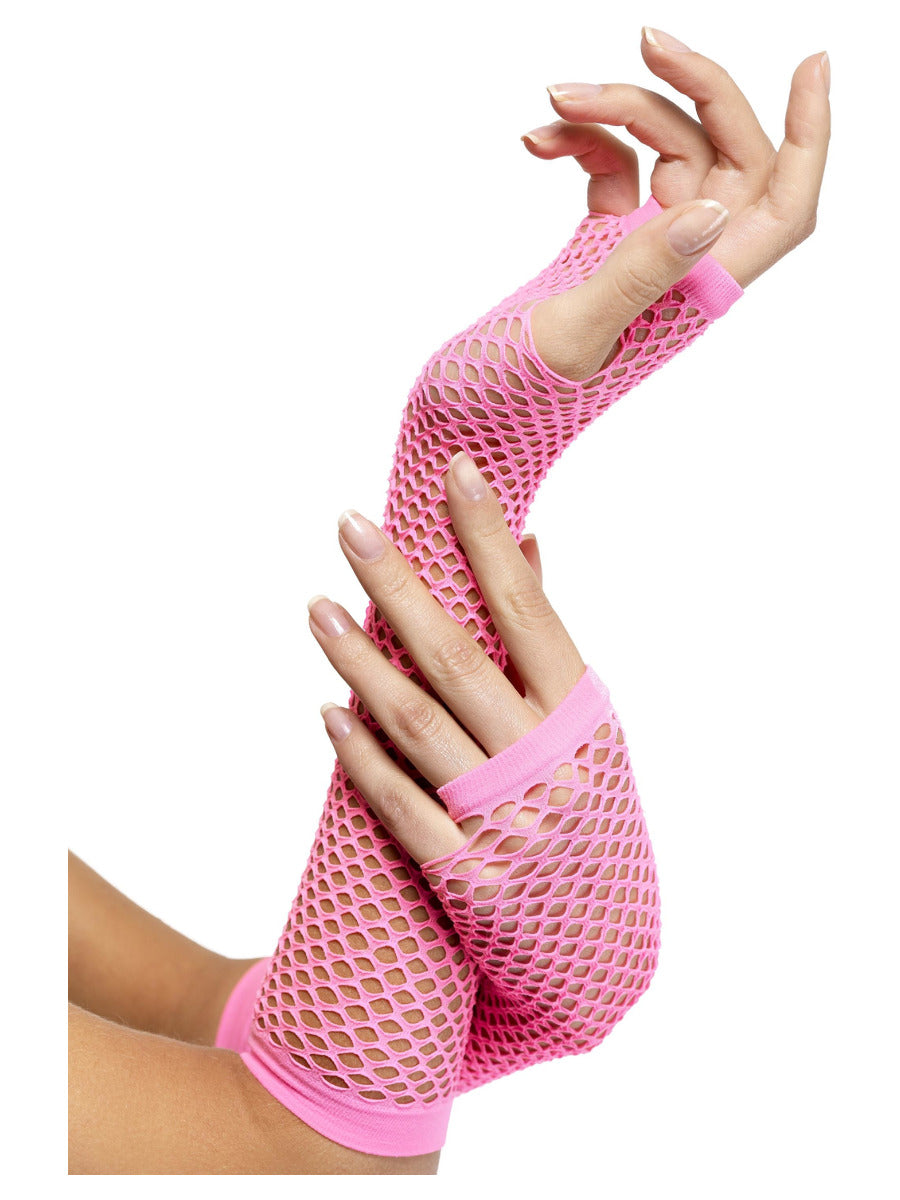 Fishnet Gloves, Pink - 1
