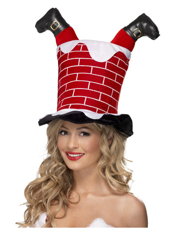 Santa Stuck in Chimney Hat, Red - 2