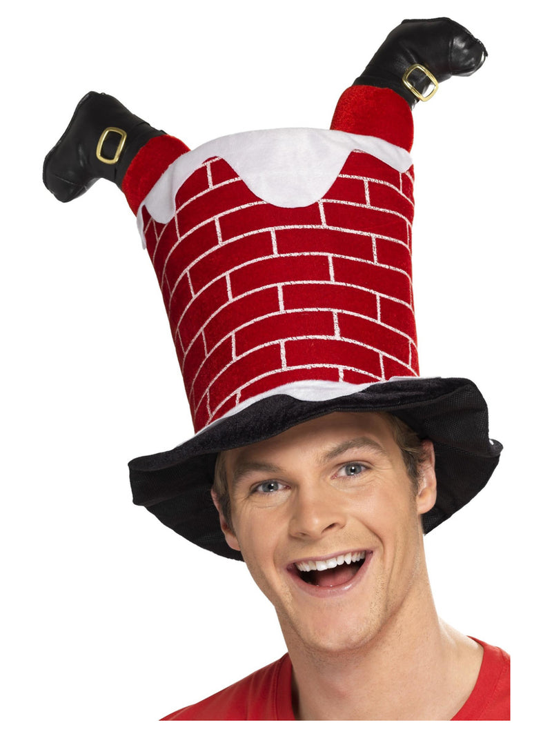 Santa Stuck in Chimney Hat, Red - 4
