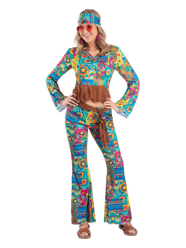 Hippy Flower Power Costume, Multi-Coloured - 2