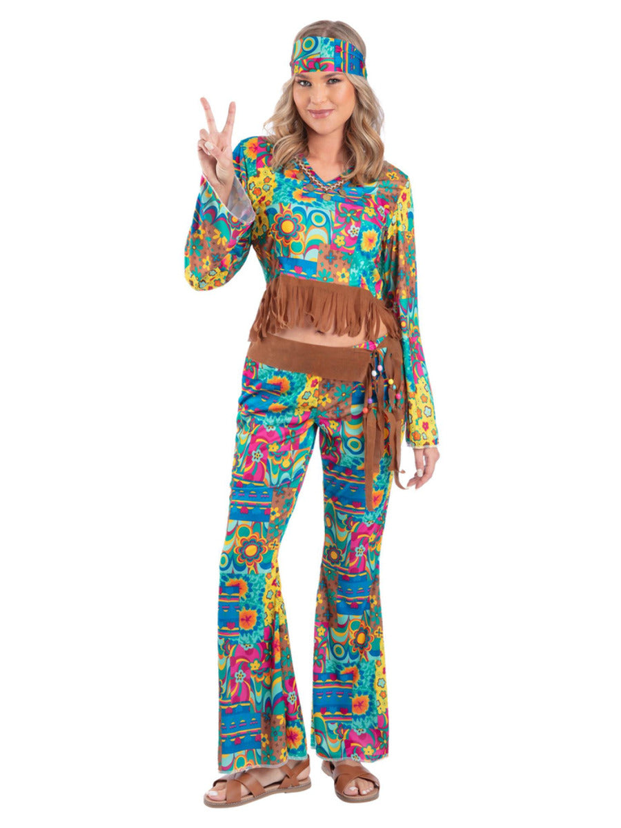 Hippy Flower Power Costume, Multi-Coloured - 5