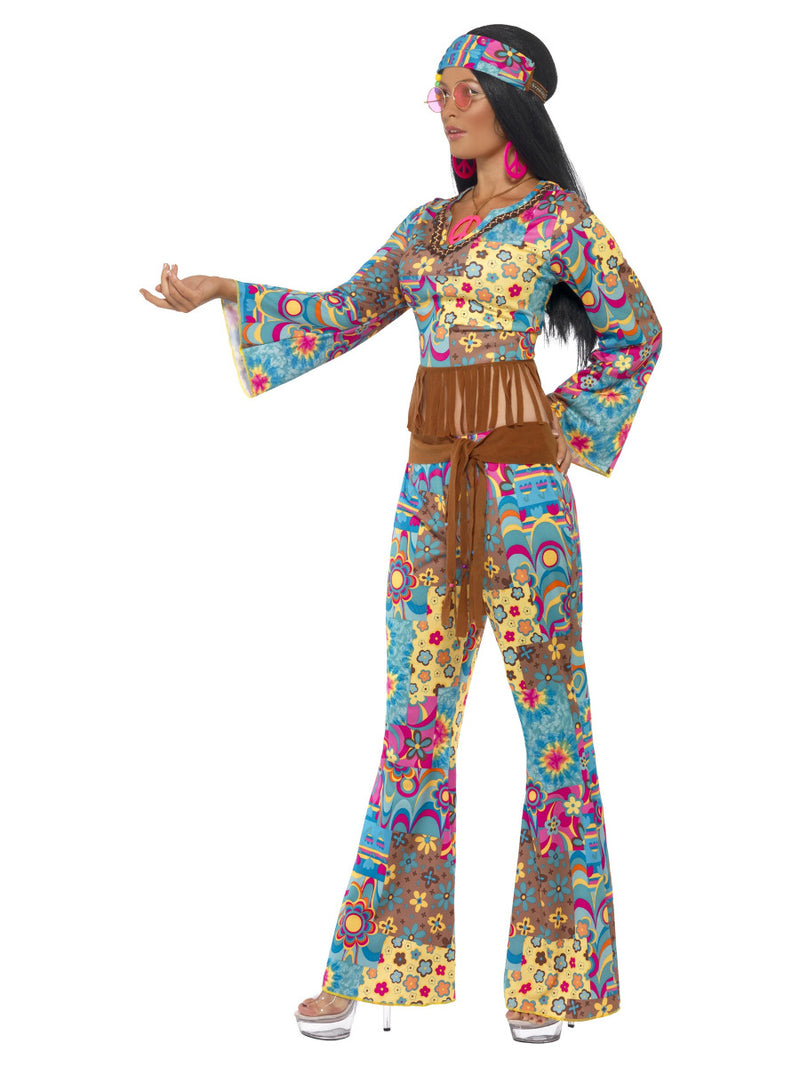 Hippy Flower Power Costume, Multi-Coloured - 4