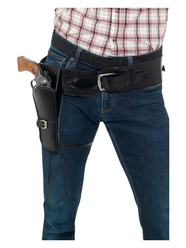 Adult Faux Leather Single Holster with Belt, Black - 2