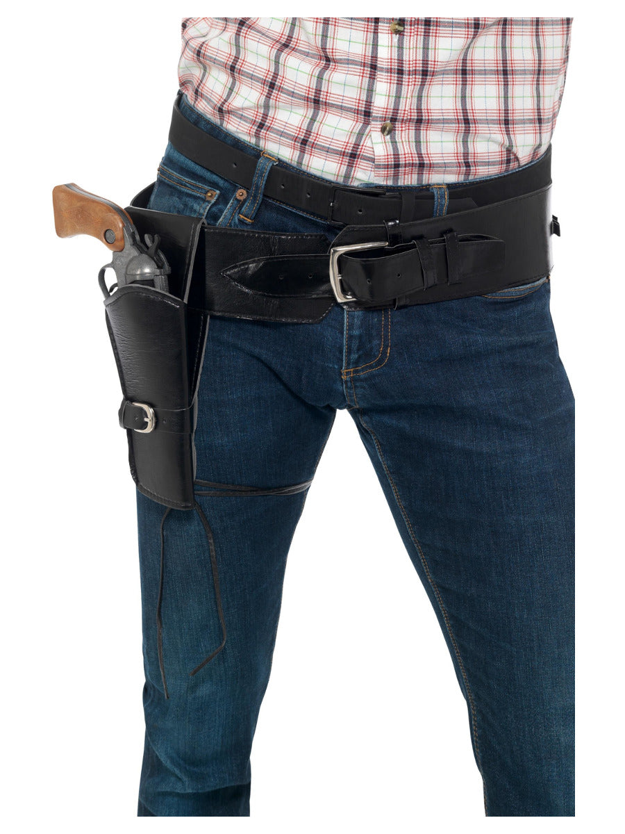 Adult Faux Leather Single Holster with Belt, Black - 1