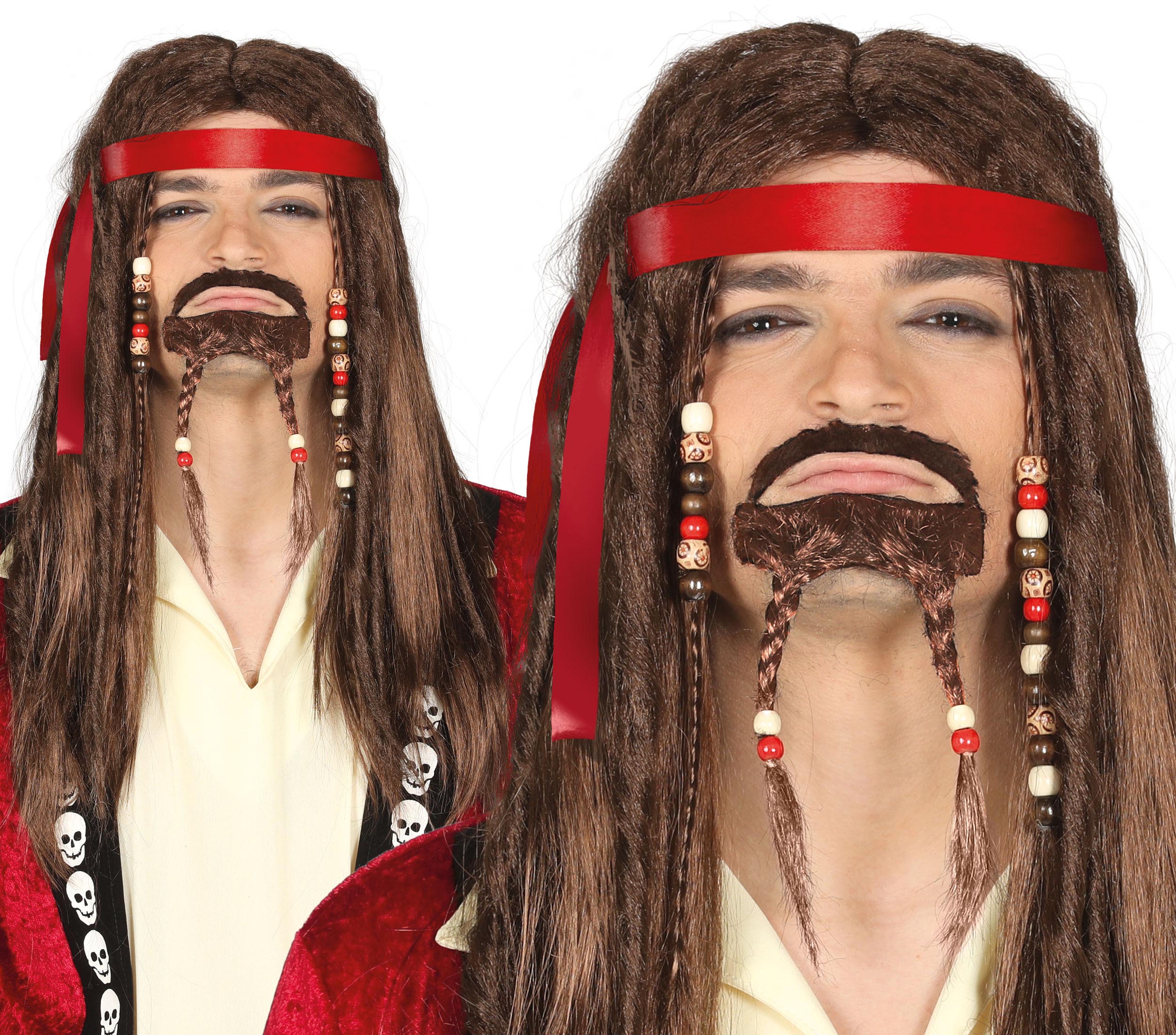 BROWN WIG WITH DREADS AND GOATEE IN BOX