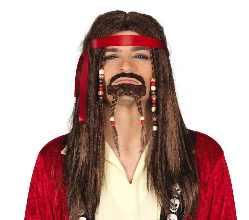 BROWN WIG WITH DREADS AND GOATEE IN BOX