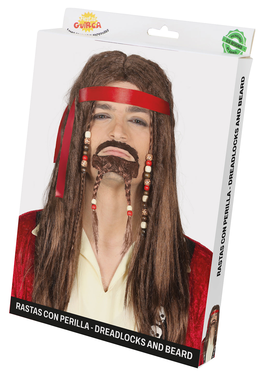 BROWN WIG WITH DREADS AND GOATEE IN BOX